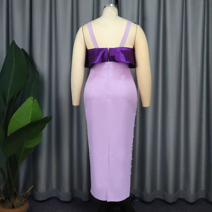 Women Elegant Body-Hugging Dress with Puff Sleeves and Pearl Decorations StylebySassy