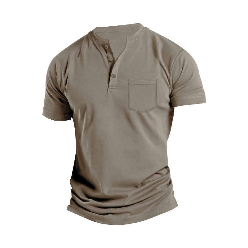 Men's breathable cotton-elastane short sleeve Henley with chest pocket StylebySassy