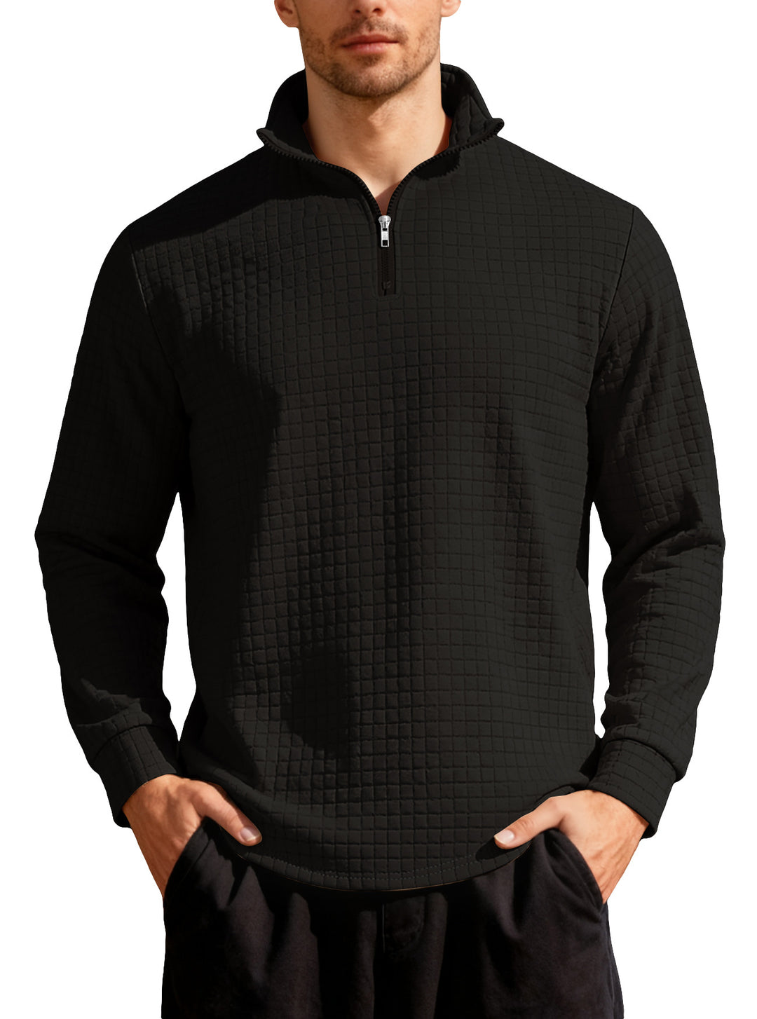 Men's Nano Square Structured Comfort Half Zip Sweater with Stand Collar and Light Padding StylebySassy