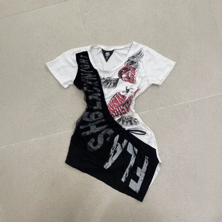 Women's casual T-shirt with unique graphic design and sporty mesh insert StylebySassy