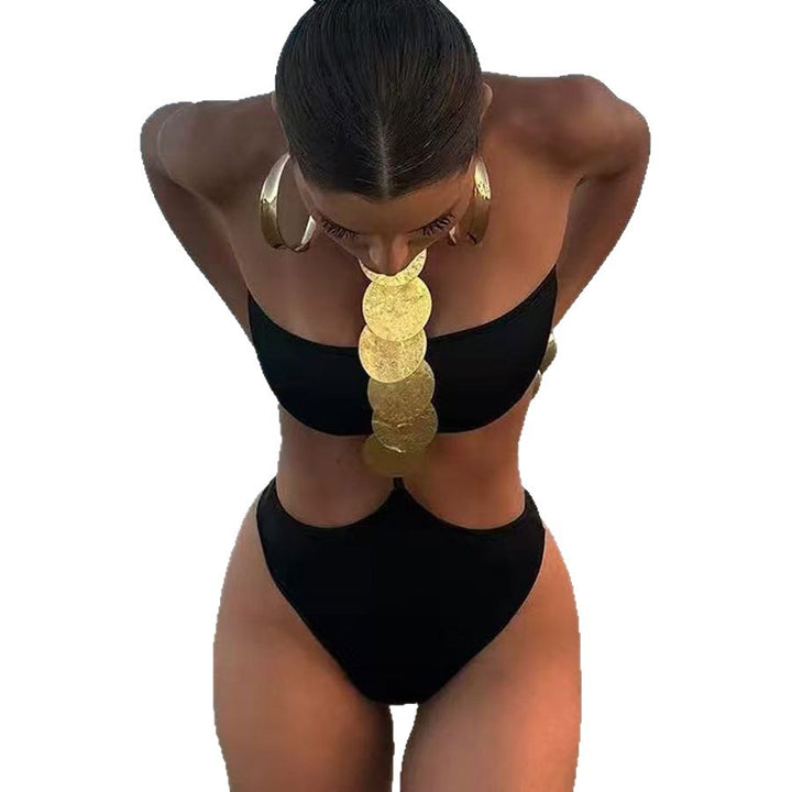 Women’s bikini with high-cut design and glossy accents StylebySassy