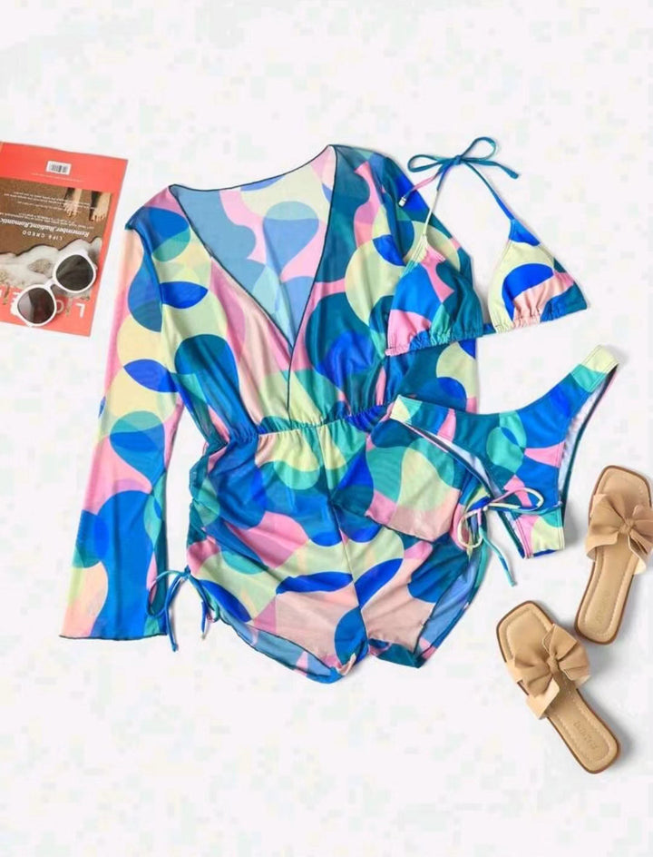 Women’s wrap swimsuit with long sleeves and fashionable pattern StylebySassy