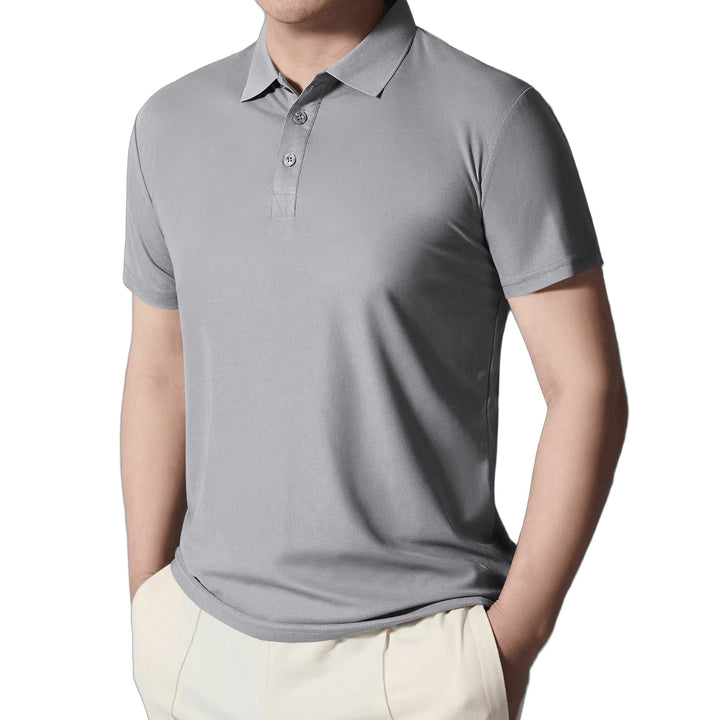 Men's fitted short-sleeve polo shirt made of stretchy jersey with shirt collar and short button placket StylebySassy