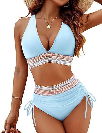 Women’s bikini set with high-waisted briefs and sporty accents StylebySassy