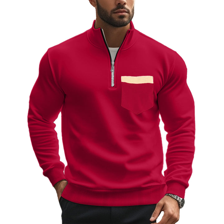 Men's brushed sweat half-zip with contrasting inner collar and elastic hem StylebySassy
