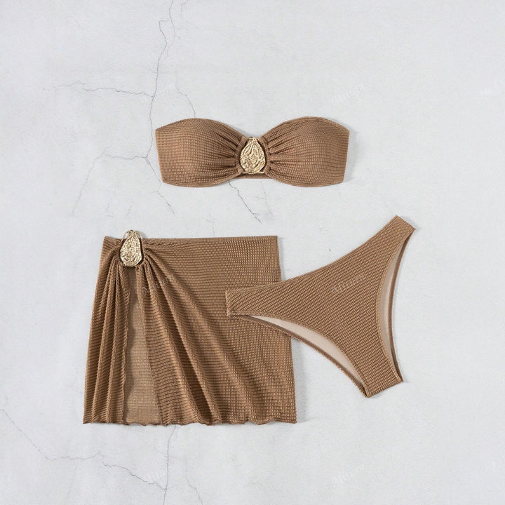 Women's bandeau bikini set with decorative wrap skirt StylebySassy