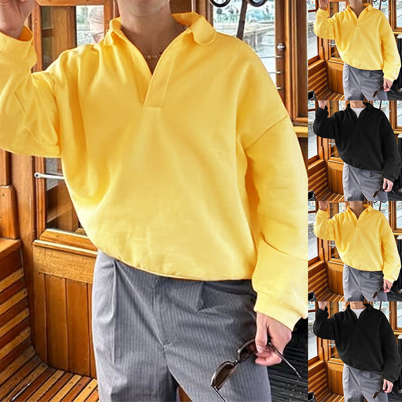 Unisex nano locker cut V-neck sweatshirt with shirt collar made of cotton fleece StylebySassy