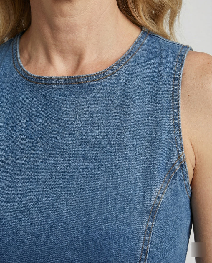 Ladies' denim dress sleeveless with flounce skirt
