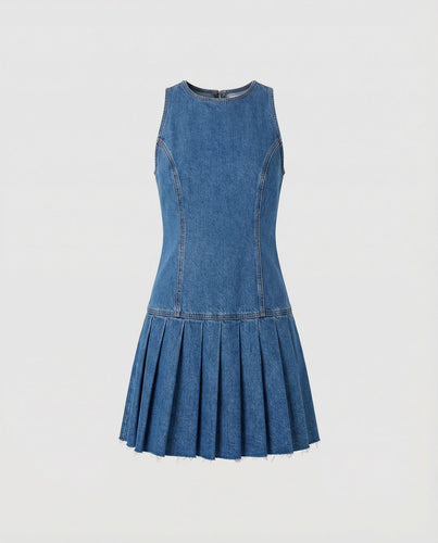 Ladies' denim dress sleeveless with flounce skirt