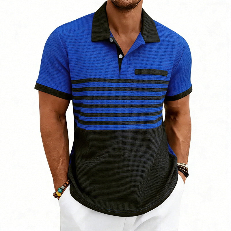 Men's Jacquard Polo with Block Stripes, Chest Cover and Cotton Mix StylebySassy