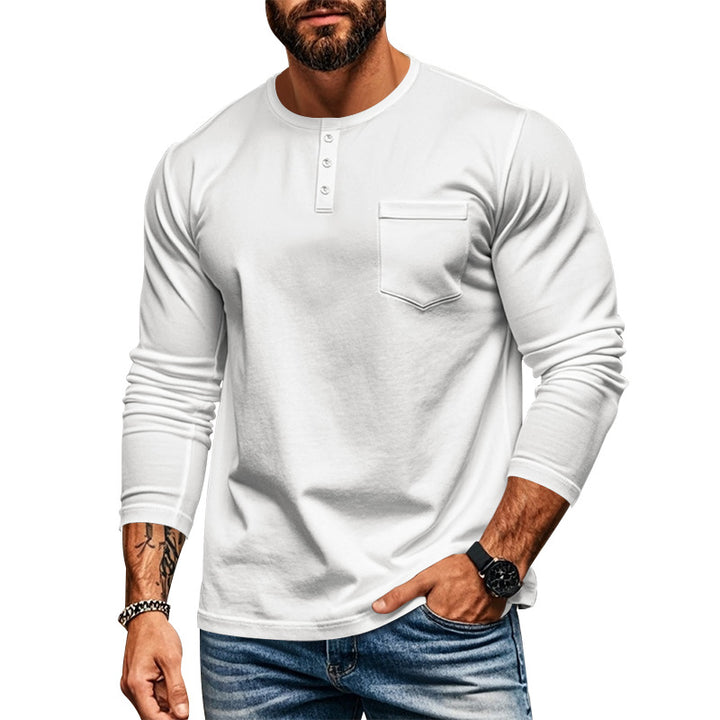 Men's slim long-sleeve button shirt with short button placket and chest pocket StylebySassy