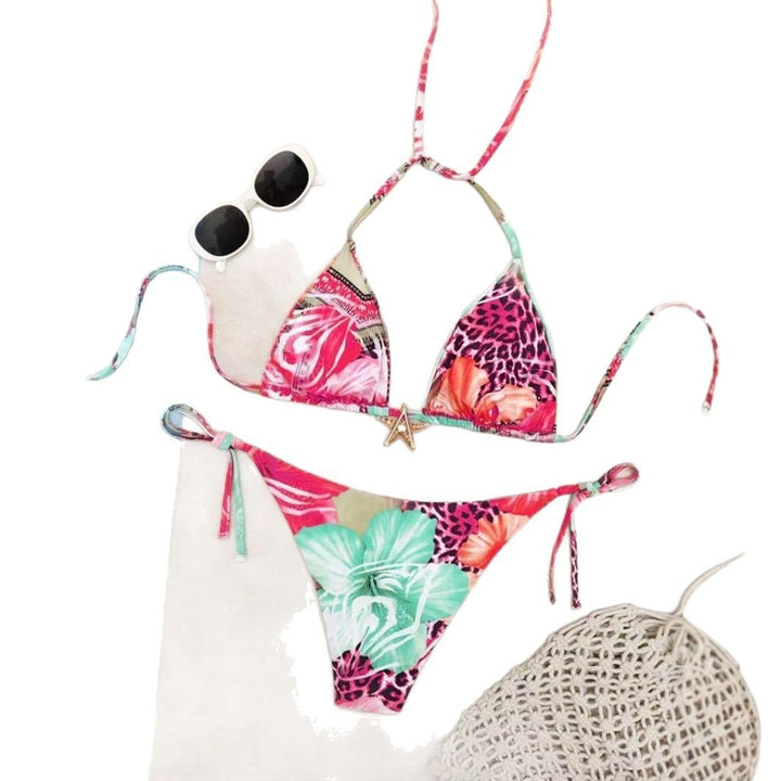 Women's triangle bikini with floral design and adjustable straps StylebySassy