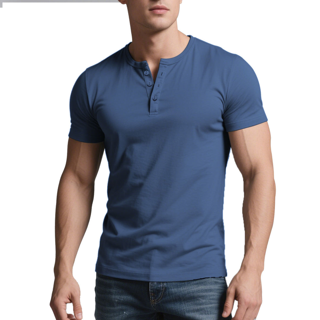 Men's short Henley shirt with subtle button placket and fitted cut StylebySassy