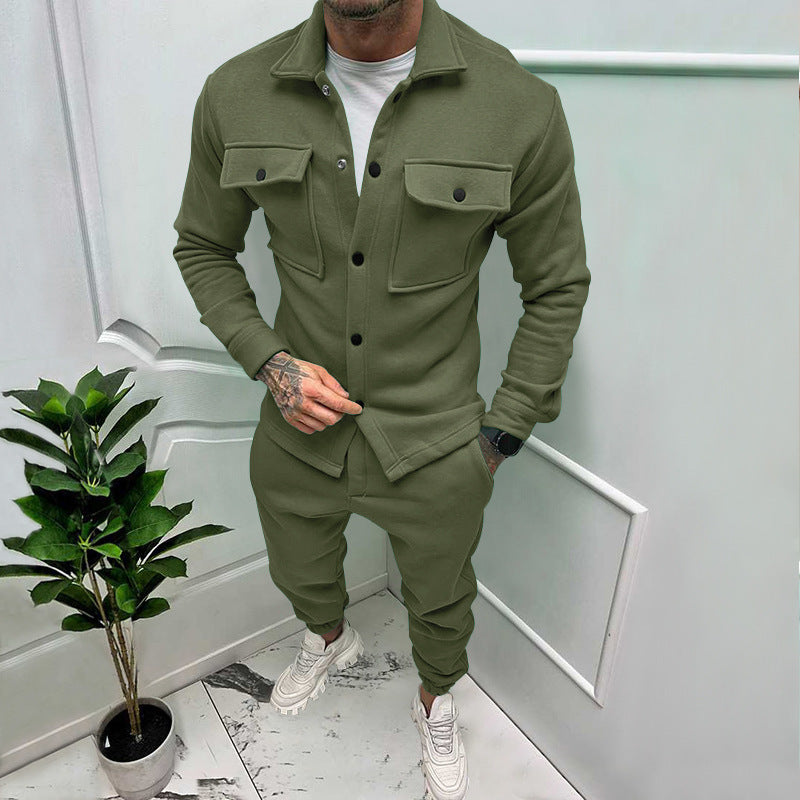 Men's nan utilitarian sweat training set with overshirt, chest flaps, and tapered jogger pants StylebySassy