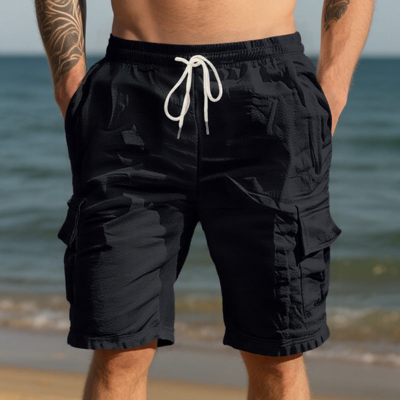 Men's travel and outdoor bermuda shorts with elastic drawstring waistband, security inner pocket and front flap pockets StylebySassy
