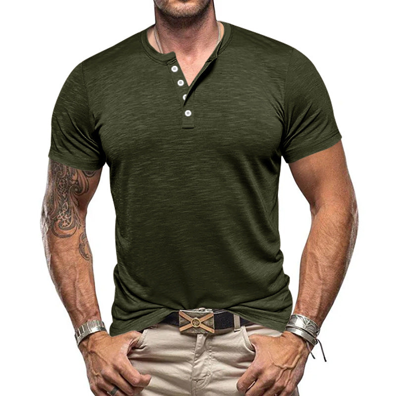 Men's nano athletic Henley t-shirt made of structured slub cotton with short button placket StylebySassy