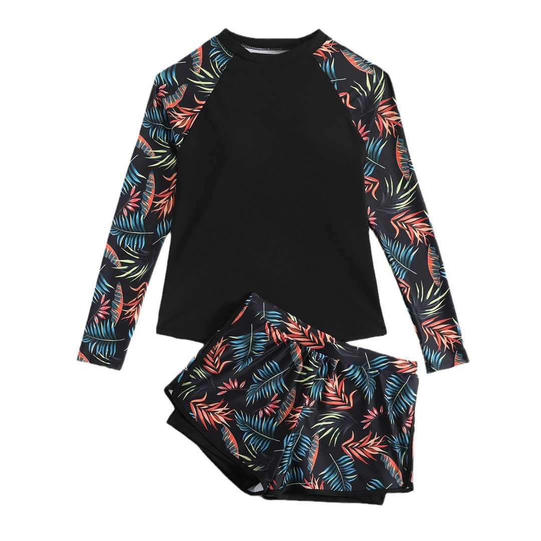 Women's Sporty Long Sleeve Rashguard with Colorful Leaf Design StylebySassy