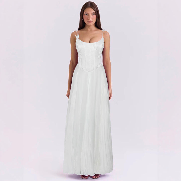 Women's bodycon corset maxi dress with butterfly straps and pleated chiffon skirt StylebySassy