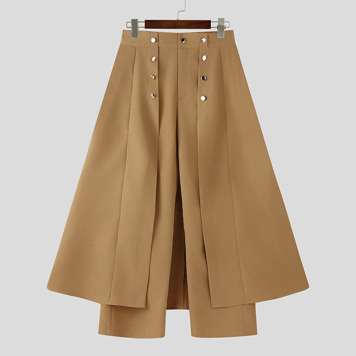 Women high-waisted flared midi wrap skirt with inner culottes and decorative button placket StylebySassy