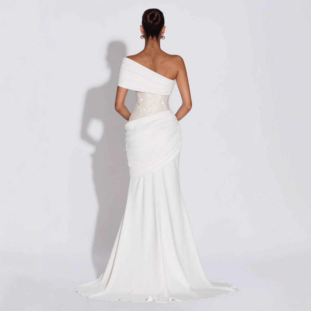 Women's Elegant and Figure-hugging Evening Dress with Asymmetrical Neckline StylebySassy