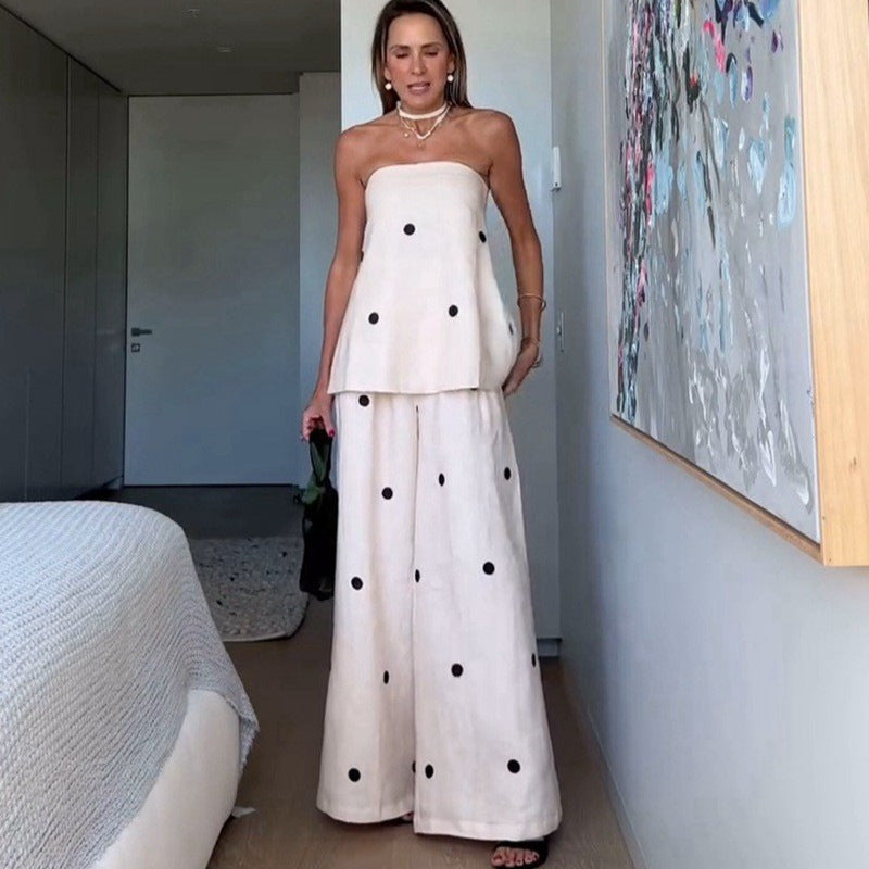 Women's two-piece bandeau set with extended top and floor-length Marlene trousers StylebySassy