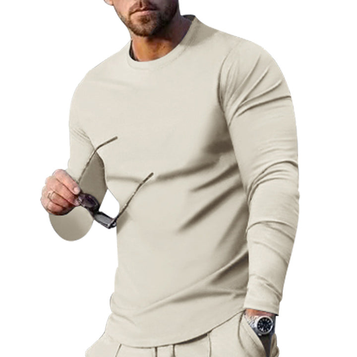 Men's narrow cut long sleeve shirt with round neckline elastic cotton stretch and extended hem StylebySassy