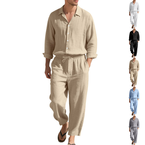 Men's light linen leisure set with shirt and wide pants StylebySassy
