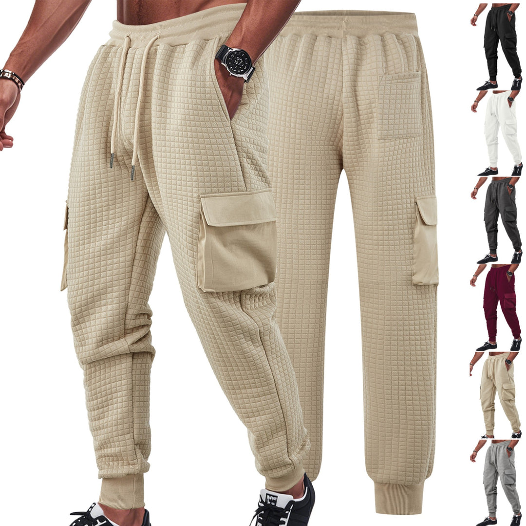 Men's quilted cargo jogging pants with waffle texture, drawstring waist and patch flap pockets StylebySassy