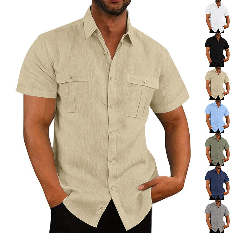 Men's Nan Lightweight Structured Short Sleeve Shirt with Chest Flaps and Full Button Placket StylebySassy