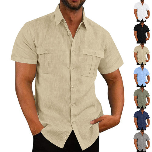 Men's Nan Lightweight Structured Short Sleeve Shirt with Chest Flaps and Full Button Placket StylebySassy