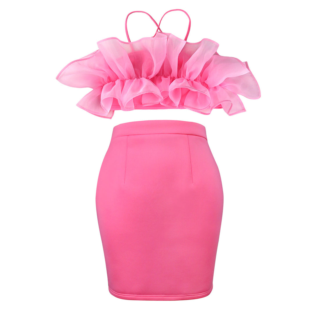 Ladies trendy top with voluminous ruffle details and pencil skirt StylebySassy