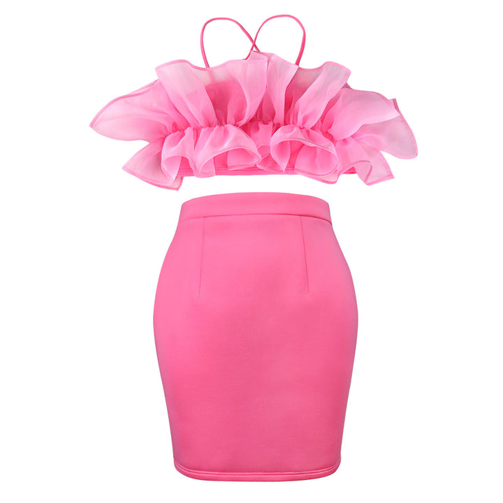 Ladies trendy top with voluminous ruffle details and pencil skirt StylebySassy