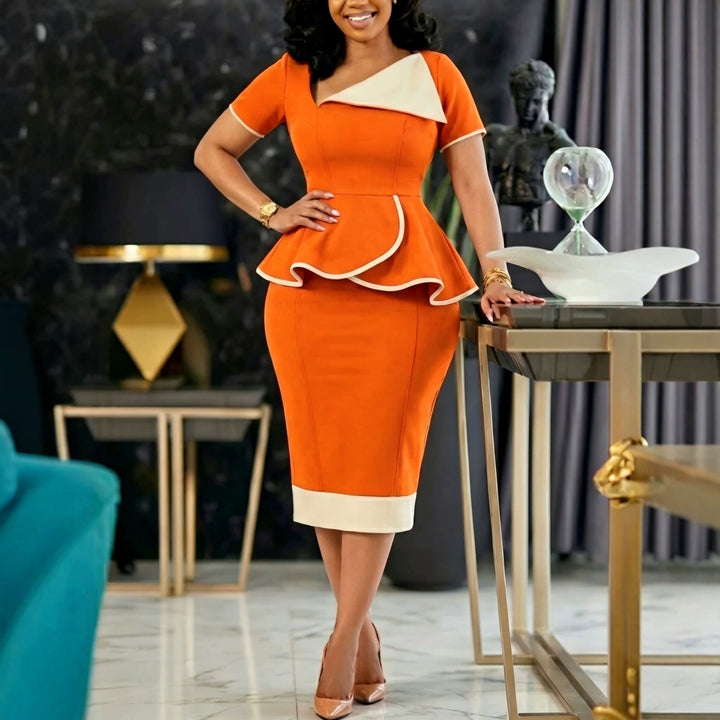 Ladies Elegant Sheath Dress with Ruffle Accents StylebySassy