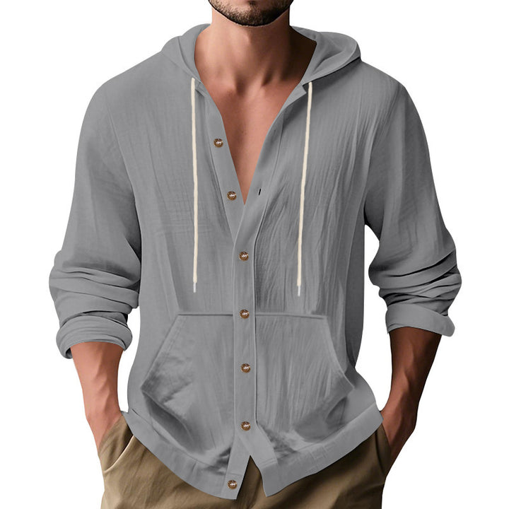 Men's casual hoodie jacket with button placket and kangaroo pocket StylebySassy
