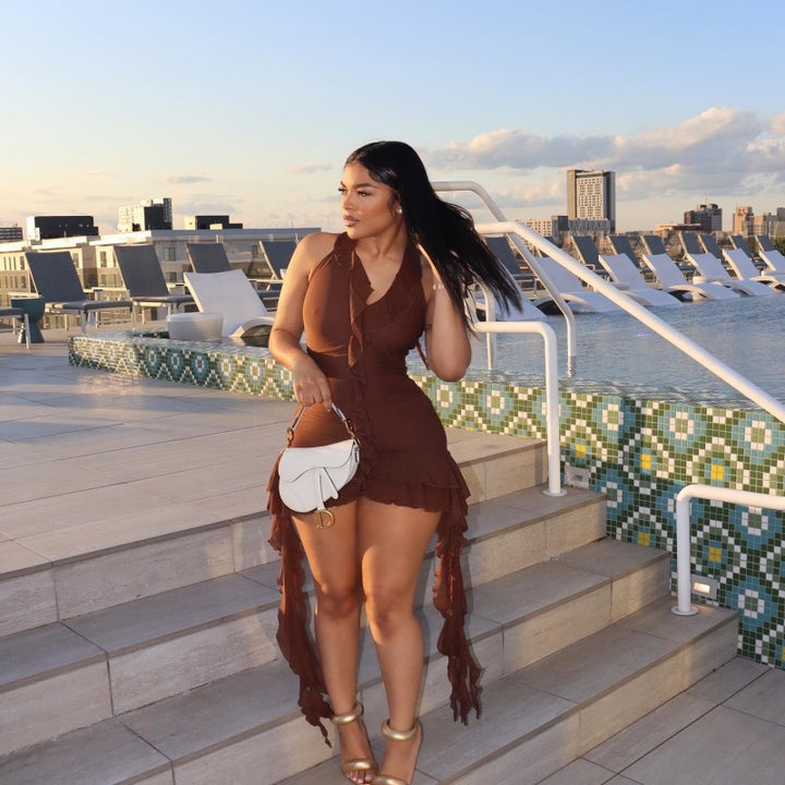 Women sexy mini dress with ruffles and off-shoulder design StylebySassy