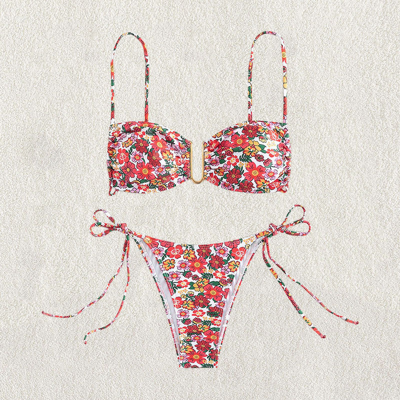 Women’s floral patterned bikini with light bustier top and adjustable straps StylebySassy