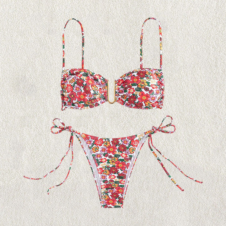 Women’s floral patterned bikini with light bustier top and adjustable straps StylebySassy