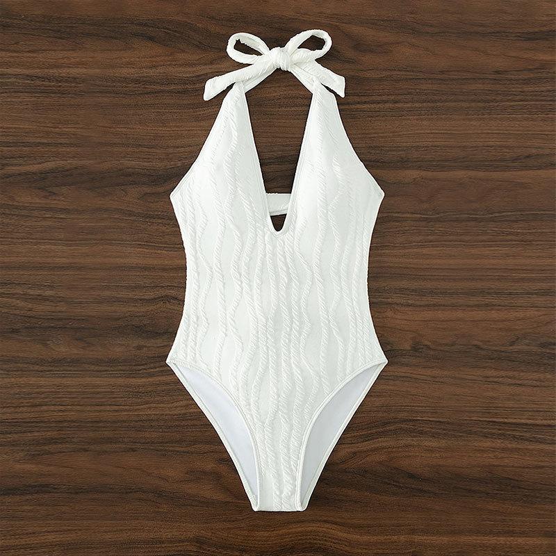Women One-Piece Swimsuit with Elegant V-Neck and Structured Fabric StylebySassy