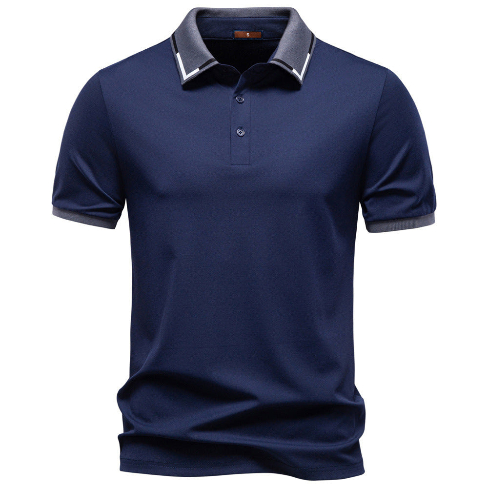 Men's breathable polo shirt made of cotton blend with contrast collar and ribbed sleeve cuffs StylebySassy