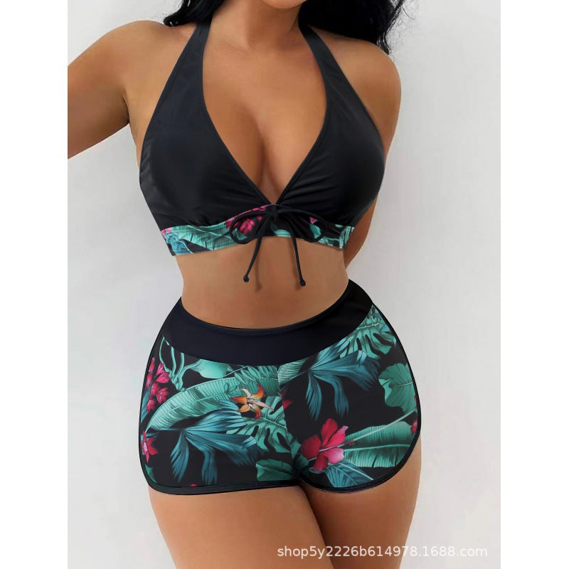 Women High-neck Bikini with Playful Floral Pattern StylebySassy