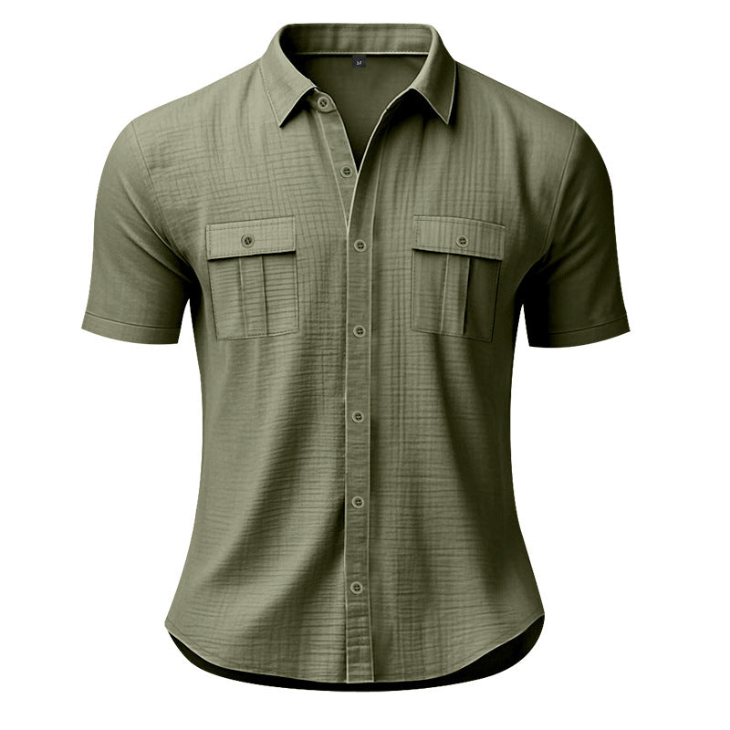 Men's summer short-sleeve shirt made of gauze with patch flap pockets StylebySassy