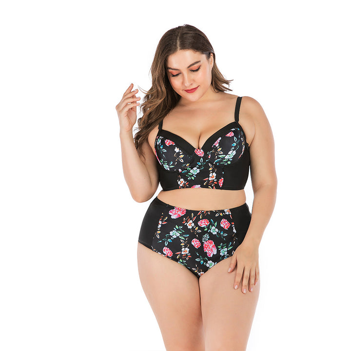 Women's High-Waisted Bikini Set with Floral Top and Supportive Cut StylebySassy