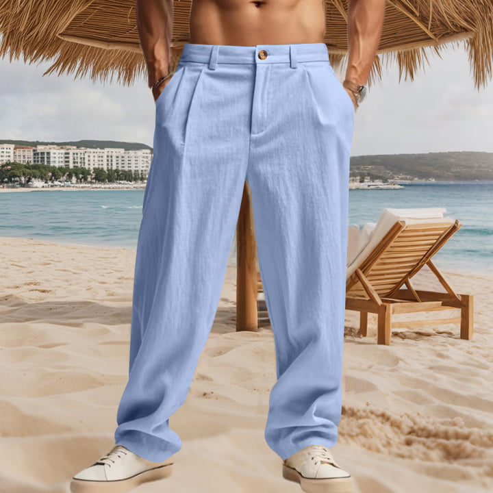 Men's elegant pleated trousers made of lightweight cotton blend with straight cut and belt loops StylebySassy