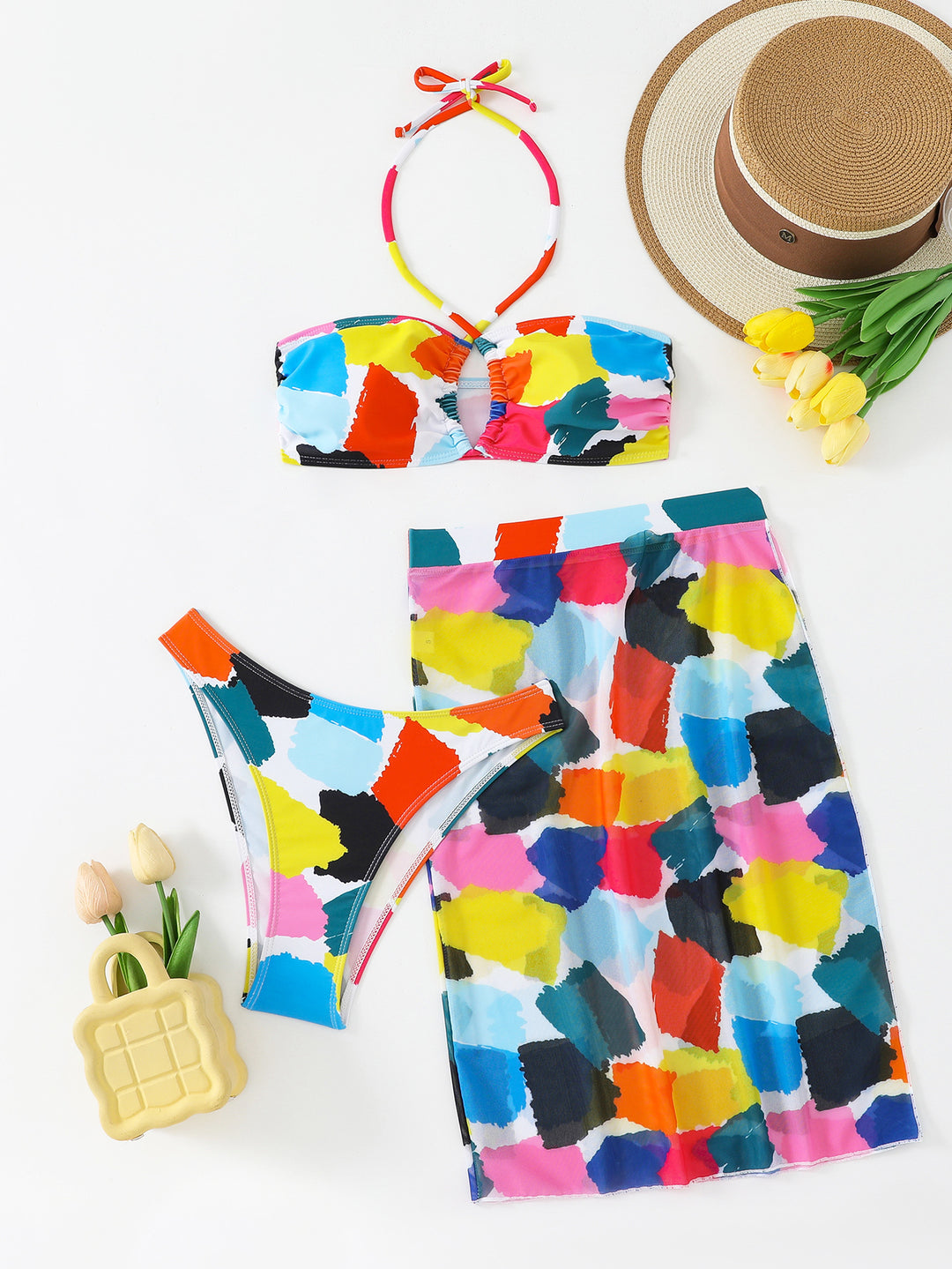 Women's Colorful Printed Bikini Set with Airy Sarong StylebySassy