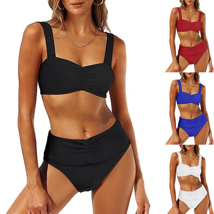 Women's High-Waisted Bikini Set with Fashionable Gathering StylebySassy