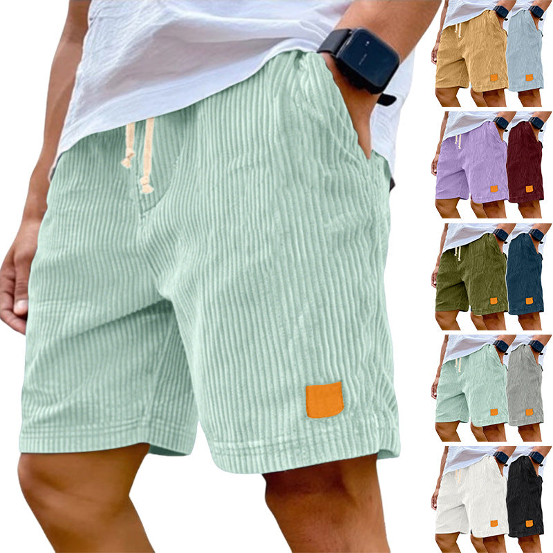Men's fine corduroy shorts with elastic drawstring waistband, drawstring and deep side pockets StylebySassy