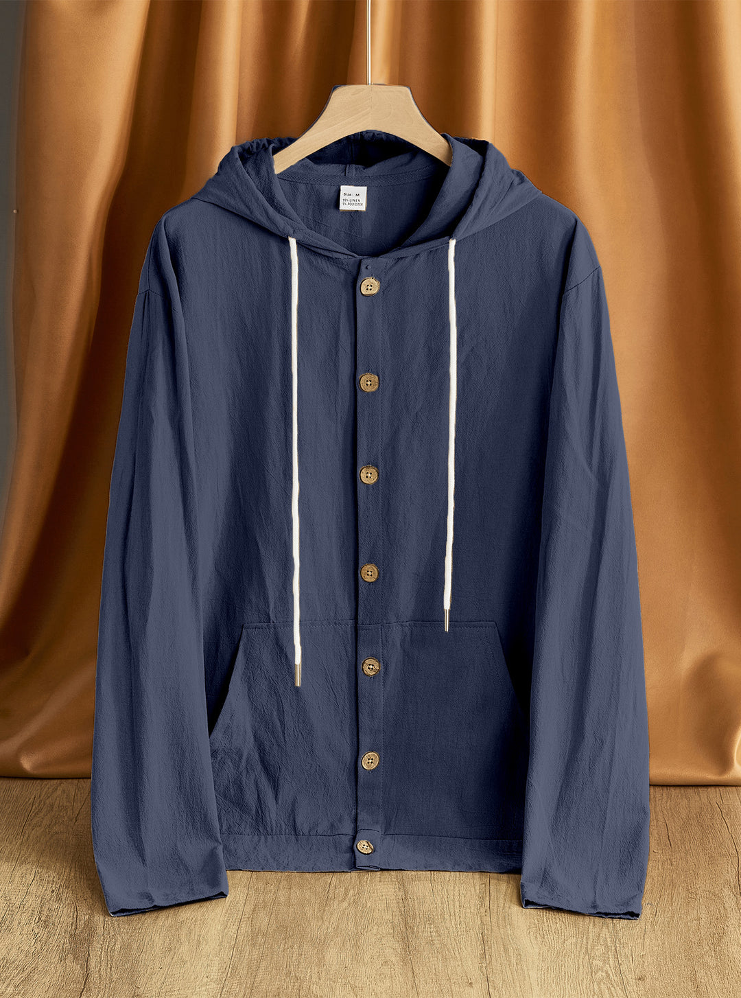 Men's lightweight hoodie jacket with button placket, kangaroo pocket, and drawstring StylebySassy