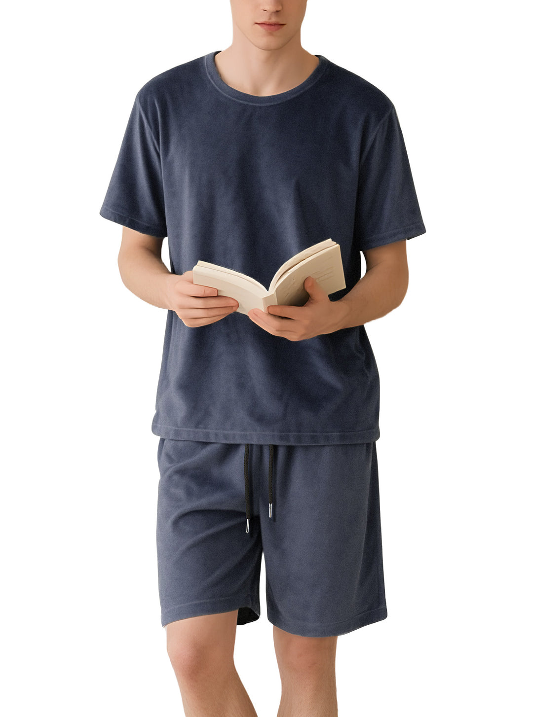 Men's velour lounge set with round neck short sleeve shirt and drawstring shorts StylebySassy