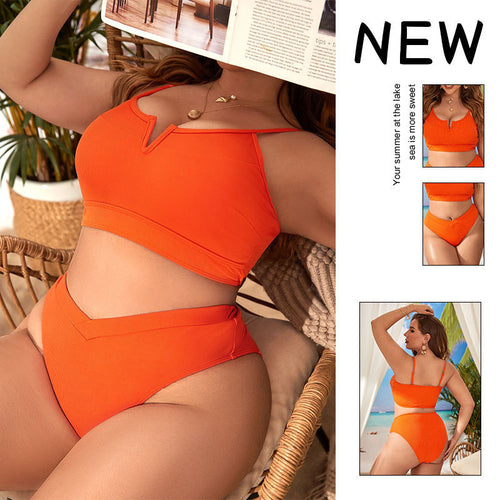 Ladies High-Waisted Bikini Set with Elegant V-Neck and Fashionable Ribbed Design StylebySassy