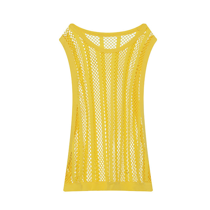Women's airy hole knit mesh top with wide straps and elastic hem StylebySassy